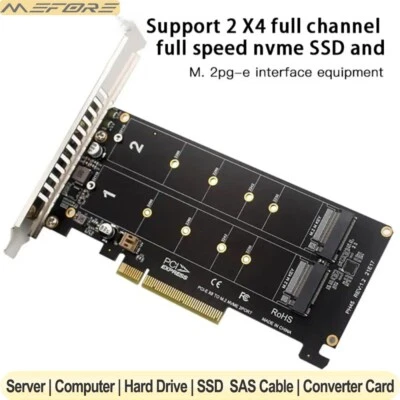 Dual M.2 MKEY NVMe PCIe x8 Split Card w/ PCIe 4.0 Support for SSD RAID Expansion - Image 1 of 4
