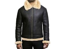 BRITISH MENS RAF SHEEPSKIN LEATHER BLACK BOMBER WINTER AVIATOR FLYING PILOT COAT