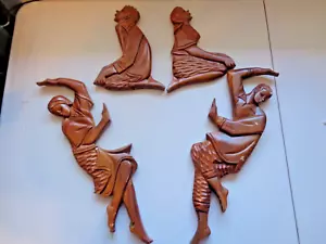 Folk Art Wood carved wall hangings set x4 Dancers philippines Mid-century Used - Picture 1 of 18