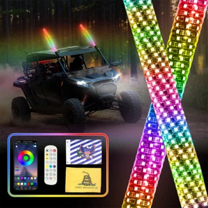 2X 2FT Spiral LED Fat Whip Light Antenna RGB Chasing For Can-am X3 RZR UTV ATV - Picture 1 of 23