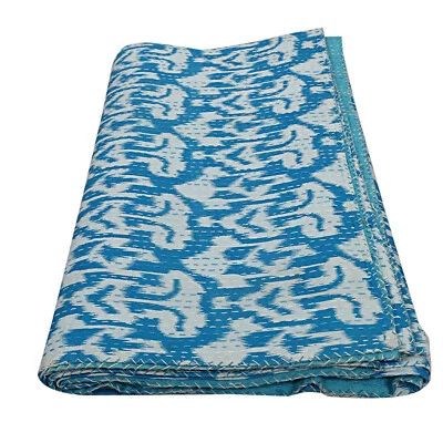 Queen Ikat Halloween Turquesa Kantha Edredón Algodón Tiro Dormitorio Decoración Manta Foto 1 de 4