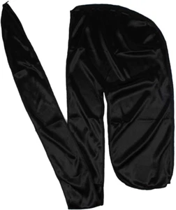 Men Silk Durag Long Straps Bandanas for Men Headwear Waves Cap (Black) - Picture 1 of 12