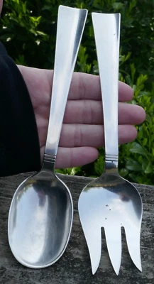 Juego de ensalada vintage de plata esterlina Allan Adler con patrón de puesta de sol Foto 1 de 4