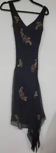 Abito Sue Wong Midi Maxi Slip 100% Seta Fata Gotico Floreale Perline Vintage 2 - Foto 1 di 22