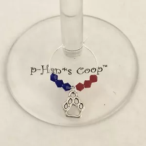 Charms bicchiere vino 6 zampe gatto selvatico college rosso blu fatto a mano USA 1449 - Foto 1 di 2