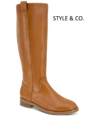 Style & Co. Josephine Faux Leather Riding Knee-High Boots  Cognac Brown  8M  NIB - Image 1 of 4