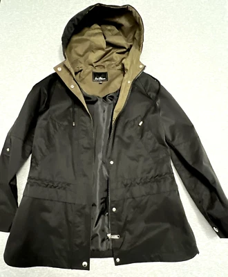 Sam Edelman Womens Utility Rain Jacket XS Black Lightweight Hood Snap Zip - Image 1 of 4