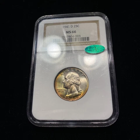 1945 D Washington Quarter NGC MS66 Toned 25c Silver 25 Cent Nice CAC Cover
