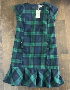 NWT Hope & Henry Girls Blackwatch Blue Green Plaid dress Sz 10-12 Lined Pockets - Picture 1 of 6