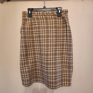 Vintage Talbots Womens Skirt Small 100 %Wool Brown Plaid w/ Pockets Office Work - Picture 1 of 6