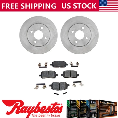 Front Brake Rotors + Ceramic Brake Pads & Hardware For 2008-2010 Pontiac G5 - Image 1 of 4