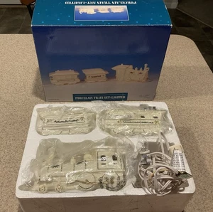 Vintage Porcelain Train Set Lighted White Decor Gold Trim Works w/Box EX+ - Picture 1 of 4