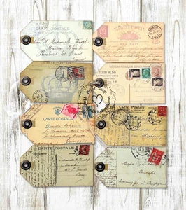 Hang Tags  PRIMITIVE GRUNGY POSTCARDS MIXED TAGS #T 152  Gift Tags - Picture 1 of 4