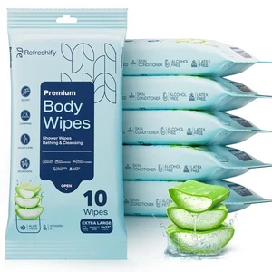 60 Toallitas de Ducha XL - Toallitas Corporales para Adultos Baño Sin Enjuague - 6 Paquetes de 10 -... - Imagen 1 de 7