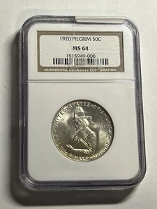 1920 Pilgrim Commemorative Silver Half Dollar NGC MS64 Blast White Nice Strike - Picture 1 of 4