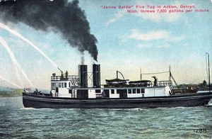 Detroit Mi - James Battle Fire Tug in Aktion Postkarte - Bild 1 von 2