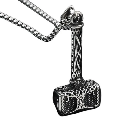 Stainless Steel Viking Thor Hammer Tree Of Life Pendant Necklace For Men 1069 - Image 1 of 4