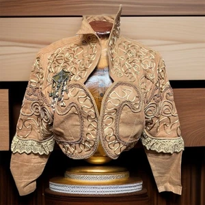 MARIA ELENA VILLAMIL Linen Bohemian Bolero Jacket Size M Designer Maximalist - Picture 1 of 6
