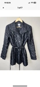 Chicos Sz 2 Black Jacket Trench Coat Quilted Light Belted M/L 10 12 Designer Edg - Picture 1 of 4