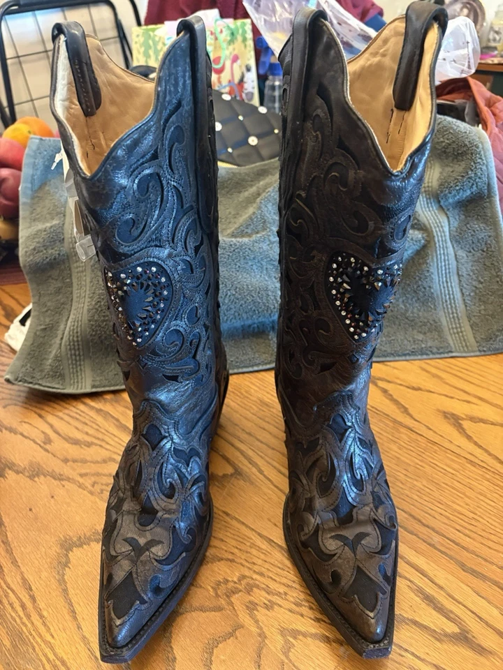 Womens Corral Inlay Embroidery Studs Cowgirl Boots Snip Toe A1102 Ss 9 Med - Image 1 of 4