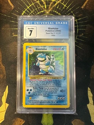 Pokemon Blastoise 2/130 Base Set 2 Holo Vintage CGC 7 - Image 1 of 2