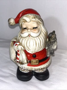 Vintage 6" Weihnachtsmann Münzbank mit Bär Homco Home Interior #5407 Keramik mit Stopfen - Bild 1 von 19