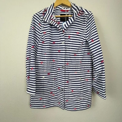 Nuevo con etiquetas Impermeable Talbots Para Mujer Talla M Azul Blanco Estampado Cangrejo Anorak Impermeable Foto 1 de 4