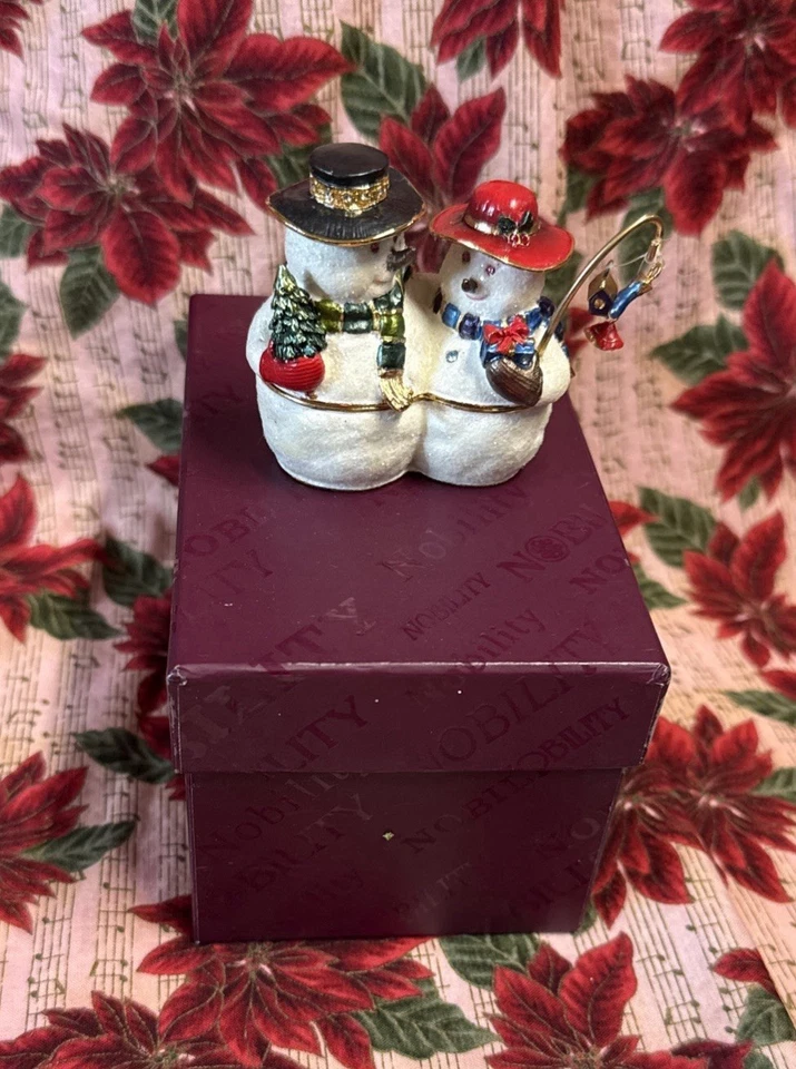 Beautiful Jeweled Nobility Enameled Magnetic Closure Snowmen - Image 1 of 4