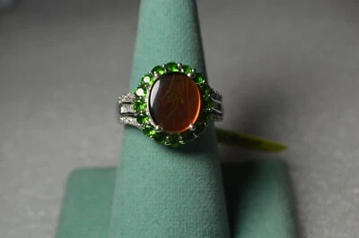 Anillo Ammolita Ruso Diópsido 12x10mm 1.70ct Platino sobre Plata de Ley Talla 9 Foto 1 de 4