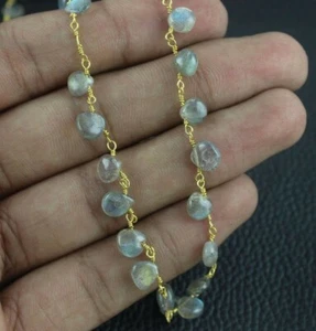 Gold Plated Rosary Chain,Labradorite Smooth Heart Beads 5-7 MM Making Jewelry - Picture 1 of 7