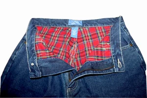 NATURAL REFLECTIONS WOMAN (12) Vintage Denim Blue Jeans Red Plaid Flannel Lined - Picture 1 of 12