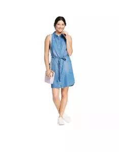 Women's Sleeveless Shirt Dress A New Day Blue Xxl - Picture 1 of 5