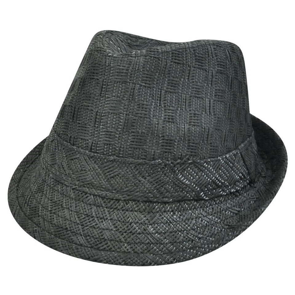 SOMBRERO DE PAPEL TEJIDO GRIS CARBÓN FEDORA TRILBY PEQUEÑO MED Foto 1 de 1