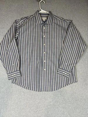 Camisa de vestir Pronto Uomo sin planchar calce clásico azul a rayas abotonada para hombre XL Foto 1 de 4