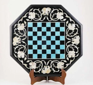 Mesa de ajedrez de mármol negro de 18"" con incrustación Pietra Dura juego para niños niños c69 - Imagen 1 de 4