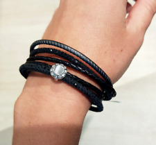 Schwarzes Endless Jewelry Charm und Leder Armband Silber 40 cm  NEU 2 Tuns Perle