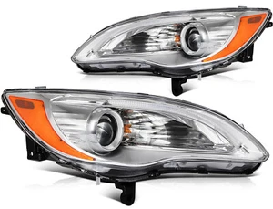 Headlights Assembly Chrome Housing For 2011-2014 Chrysler 200 w/LED DRL Pair - Picture 1 of 8