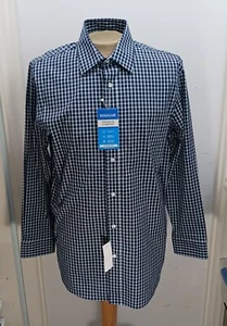 Haggar Men's Dress Shirt 16.5/35 Navy Check Cotton Elastane Wrinkle Resist NWT - Picture 1 of 18