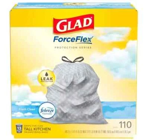Glad ForceFlex Tall Kitchen Drawstring Garbage Bags, 13 Gal, Fresh Clean Scent w - Picture 1 of 1