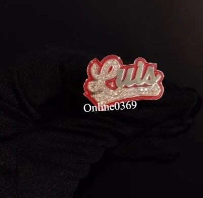 Anillo de compromiso de boda de plata 925 con nombre brillante esmaltado personalizado de diamantes naturales para hombre Foto 1 de 4