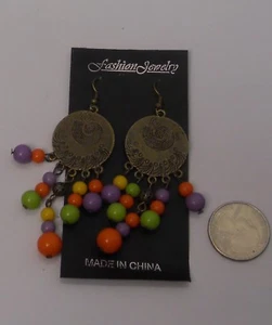 Fashion Jewelry Ladies Beaded Earrings Drop Dangle Gold Tones Hook Fasteners - Picture 1 of 12