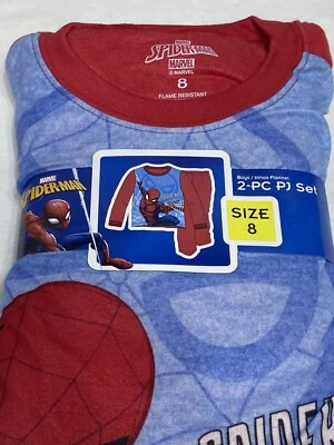SPIDER-MAN Size 8 MARVEL Flannel Pajamas Sleepwear Boys Superhero Red/Blue - Image 1 of 3