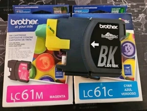 BROTHER LC61CL BLACK CYAN MAGENTA INK CARTRIDGES 3-PACK GENUINE FREE S/H - Picture 1 of 4