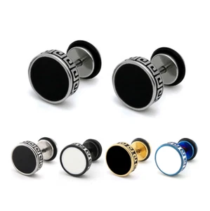 Men Women Stainless Steel Enamel Round Screw Stud Earrings 6/8/10/12mm - Picture 1 of 9