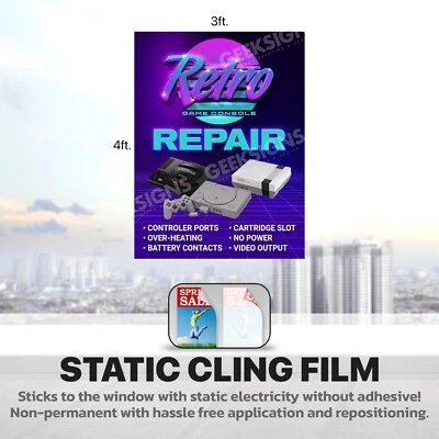 Retro Game Console Repair retail window wrap sign banner game Nintendo Xbox - Image 1 of 4