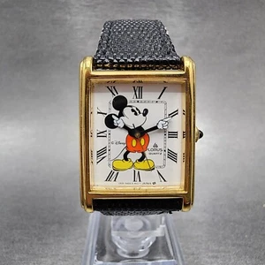 Lorus Mickey Tank Watch Men 24mm White Dial Gold Tone Rectangle New Battery - Picture 1 of 11