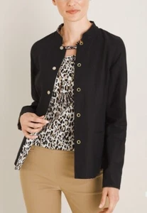 NWT Chico's Reversible Animal Print To Black Ikat Linen Jacket sz L - Picture 1 of 10
