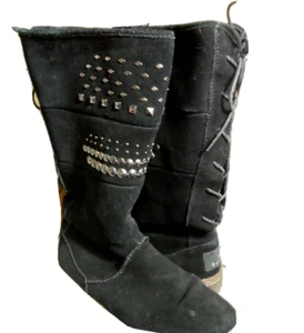 BEARPAW Winter Suede Snow Boots 8 Black LaceUp back Insulated SILVERTHORNE - Picture 1 of 5