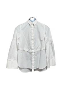 Per Se by Carlisle White Cropped Utility Button Up Long Sleeve Blouse Size 4 - Imagen 1 de 5