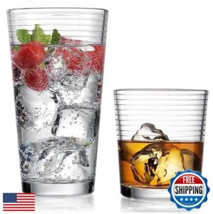 Drinking Glasses - Set of 8 Glass Cups, 4 Highball Glasses (17oz) 4 Rocks Gla - Picture 1 of 5
